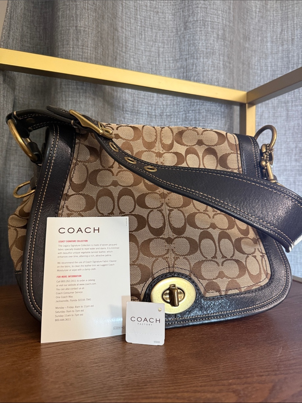 S Coach Legacy Signature Collection Woven Jacquard Shoulder Flap - F11147